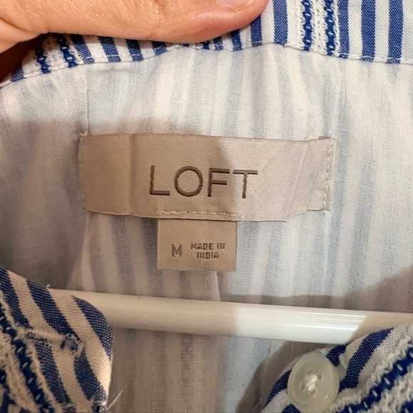 LOFT Navy Striped Midi Dress - Picture 7 of 8